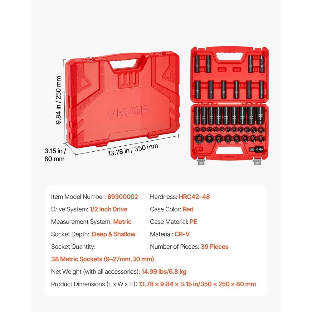 VEVOR impact socket set carrying case contents