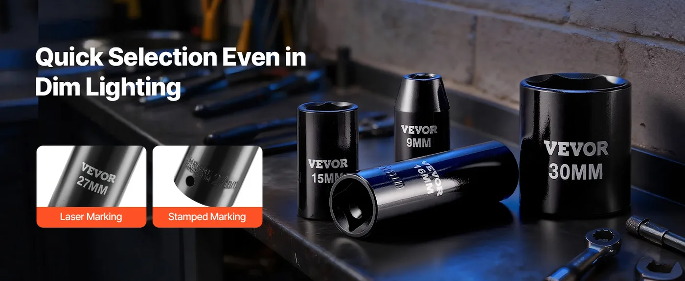 VEVOR impact socket set quick size identification
