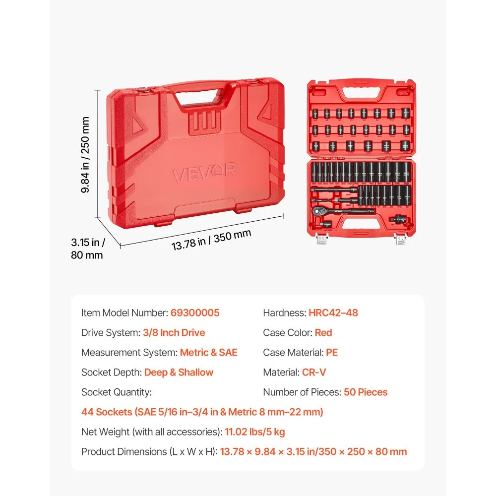 VEVOR impact socket set carrying case contents