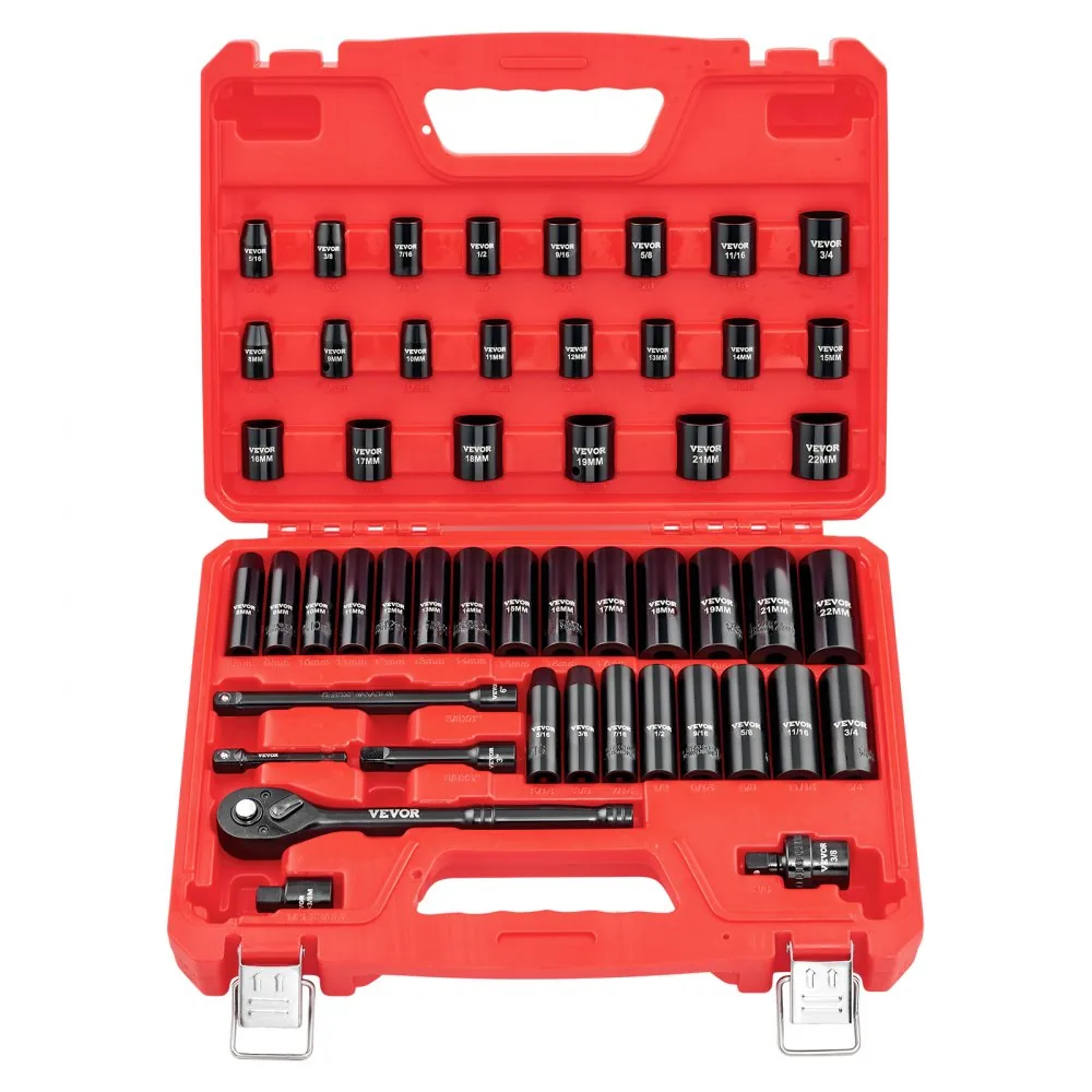 VEVOR impact sockets organized in case