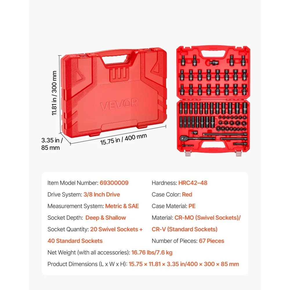 VEVOR impact socket set carrying case contents