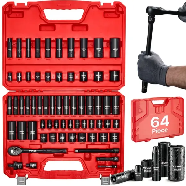 VEVOR 64 piece impact socket set case view