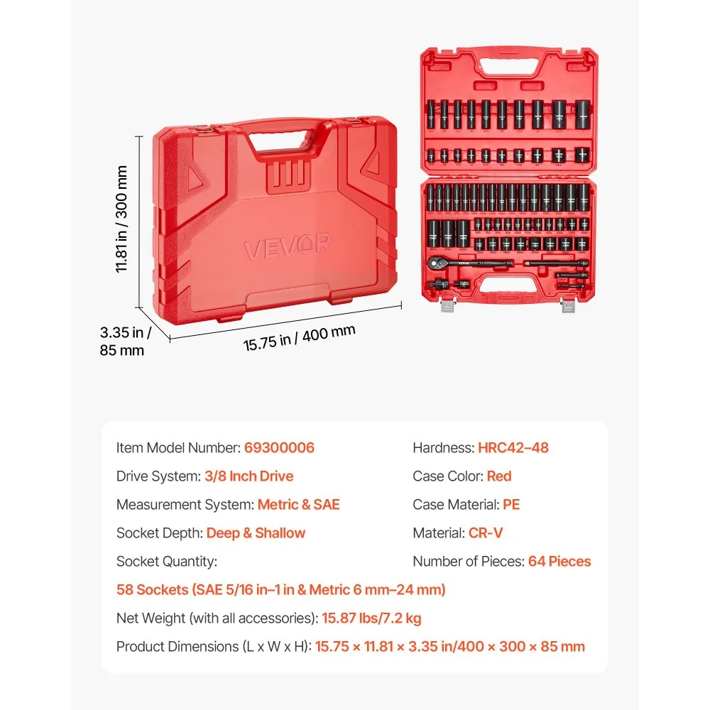 VEVOR impact socket set carrying case contents