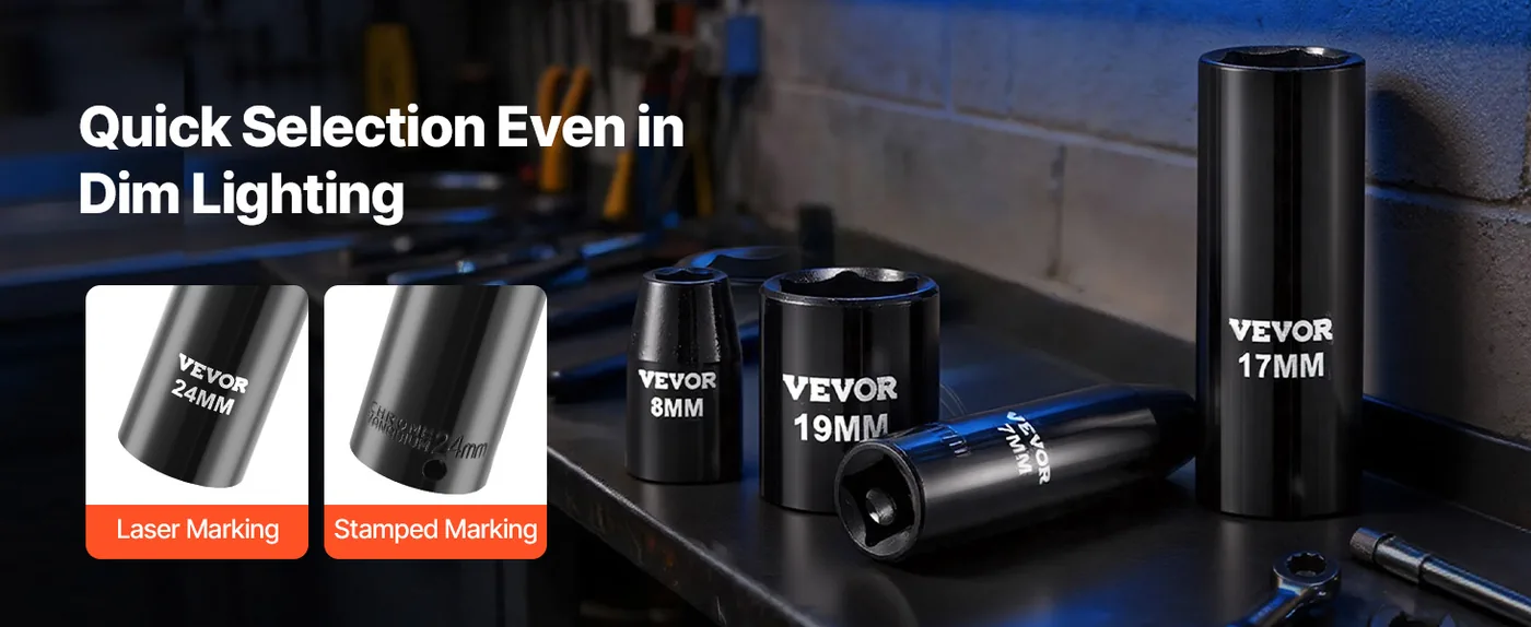 VEVOR 64 Piece 3/8 in Impact Socket Set Deep & Shallow Quick Identification