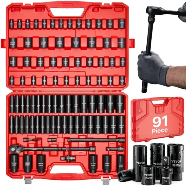 VEVOR 91 piece impact socket set case view