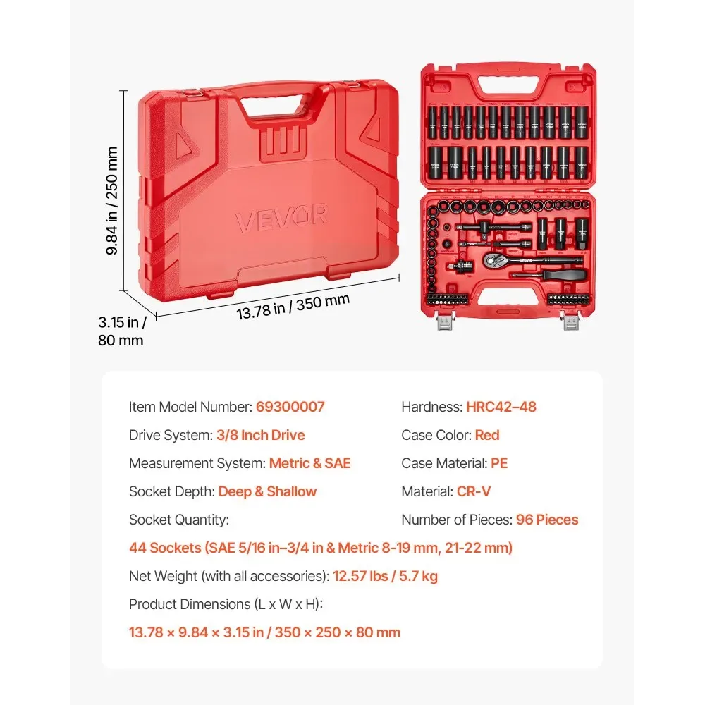 VEVOR socket set carrying case contents