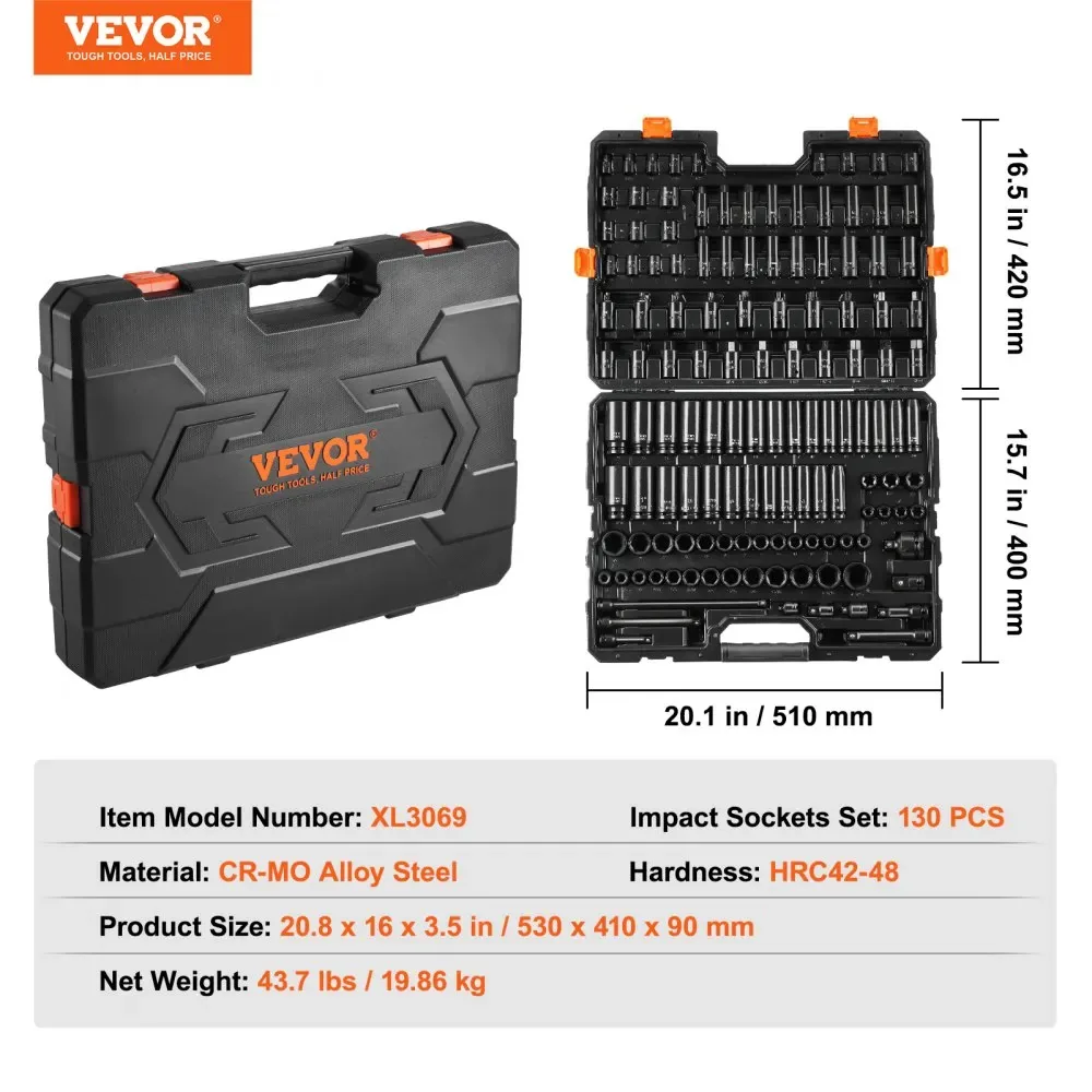 VEVOR impact socket set carrying case contents