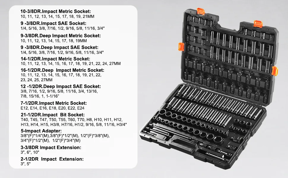 VEVOR 130 piece impact socket set heat treated steel