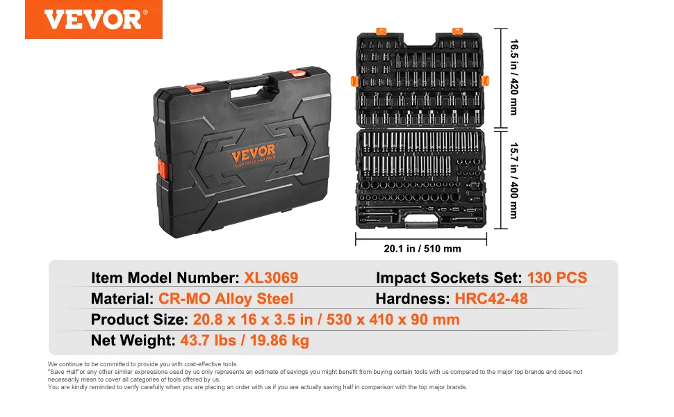 VEVOR impact socket set extension bars and adapters
