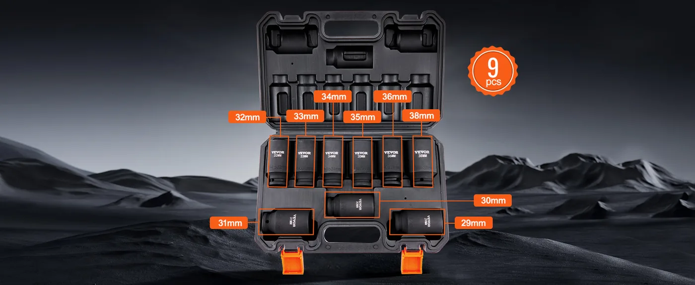 VEVOR 9 piece impact socket set heat treated steel