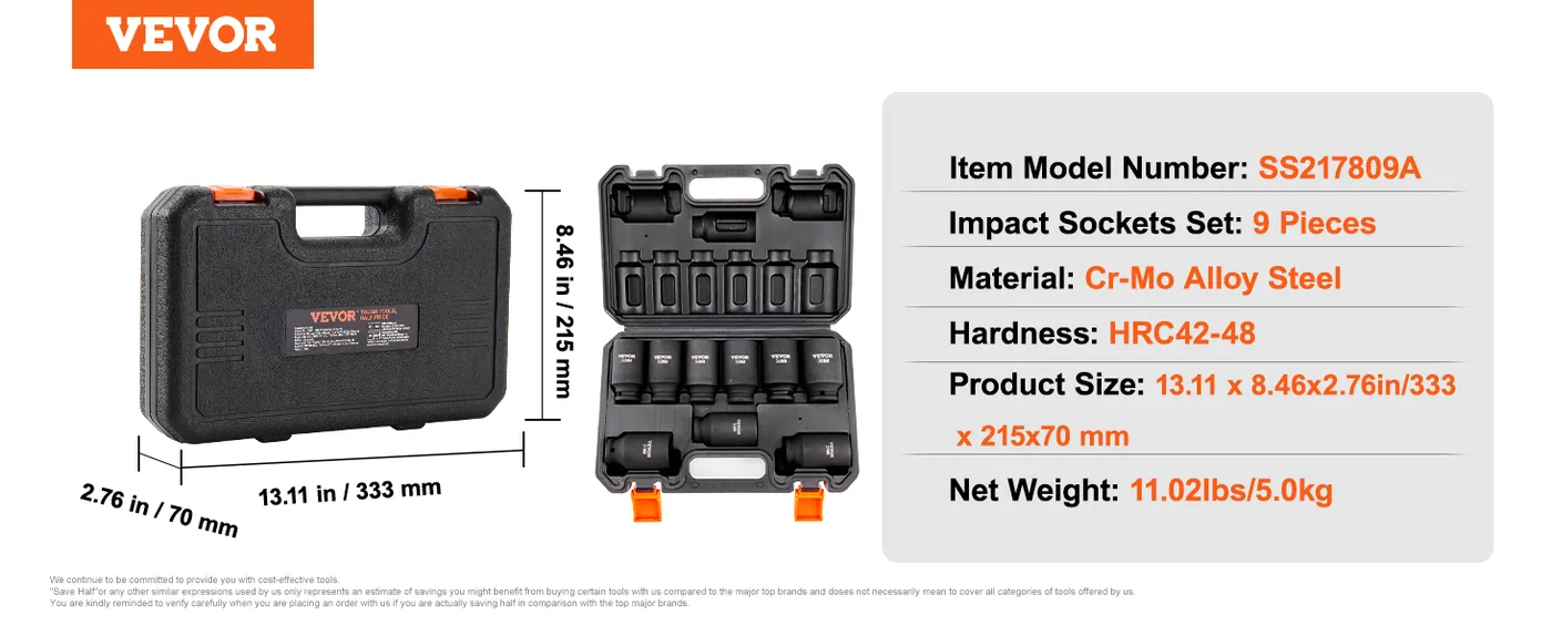 VEVOR impact socket set extension bars and adapters