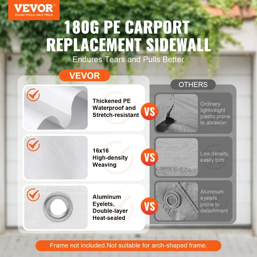 VEVOR Carport Replacement Canopy Cover Side Wall 10 x 20 ft product image 2