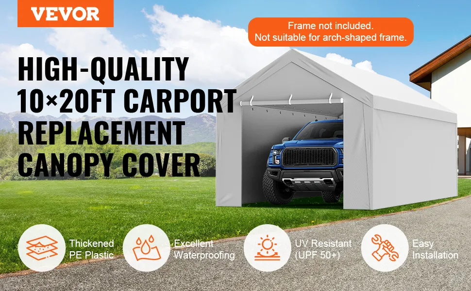 VEVOR Carport Replacement Canopy Cover Top + Side Wall 10 x overview