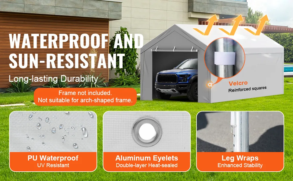 VEVOR Carport Replacement Canopy Cover Top + Side Wall 10 x feature 1