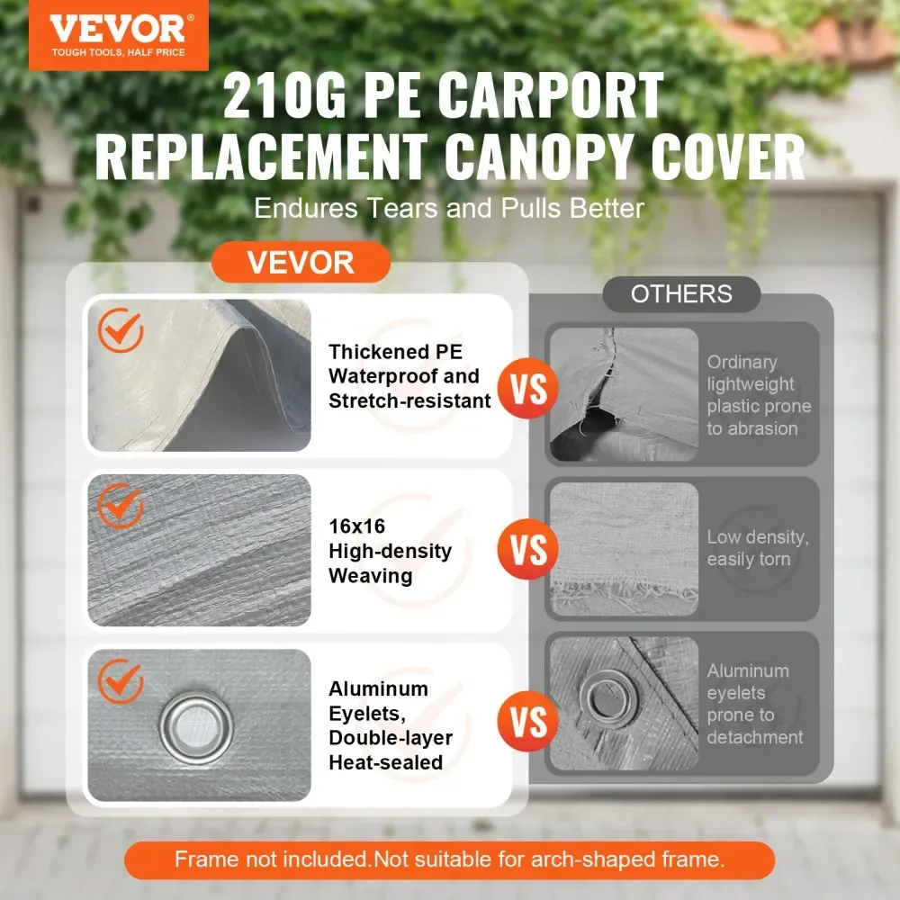 VEVOR Carport Replacement Canopy Cover 10 x 20 ft 10x20ft product image 2