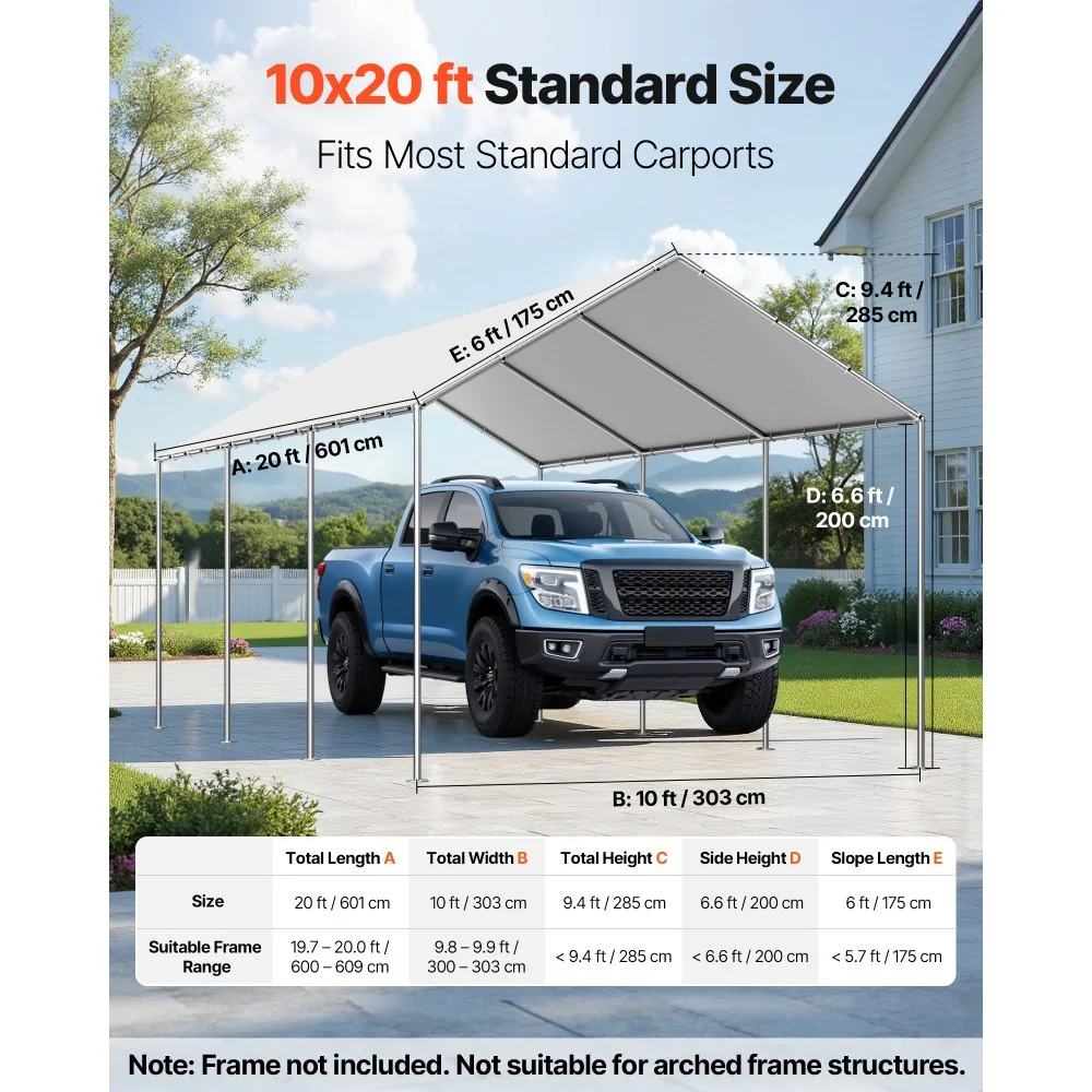 VEVOR Carport Replacement Canopy 10x20ft Grey Canopy fabric product image 2