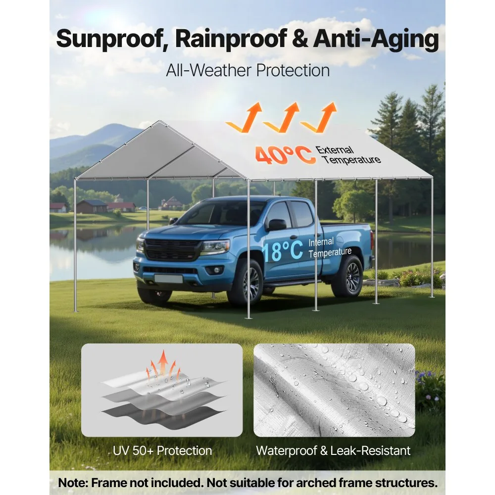 VEVOR Carport Replacement Canopy 10x20ft Grey Canopy fabric product image 3