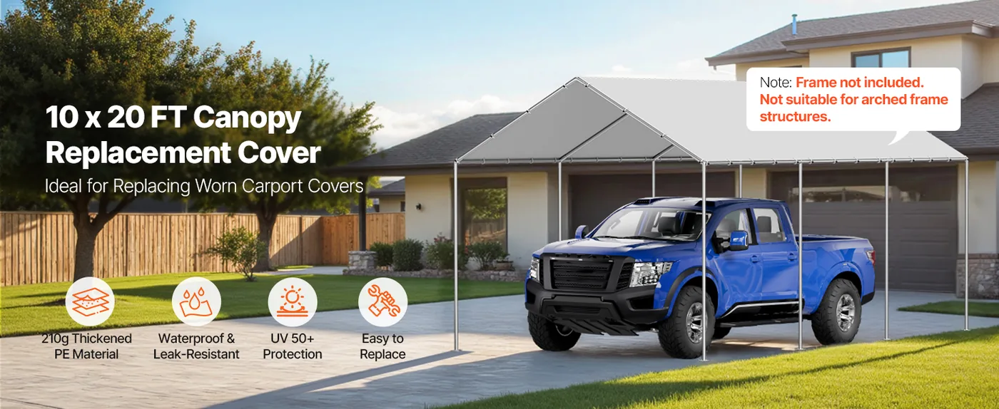 VEVOR Carport Replacement Canopy 10x20ft Grey Canopy fabric overview