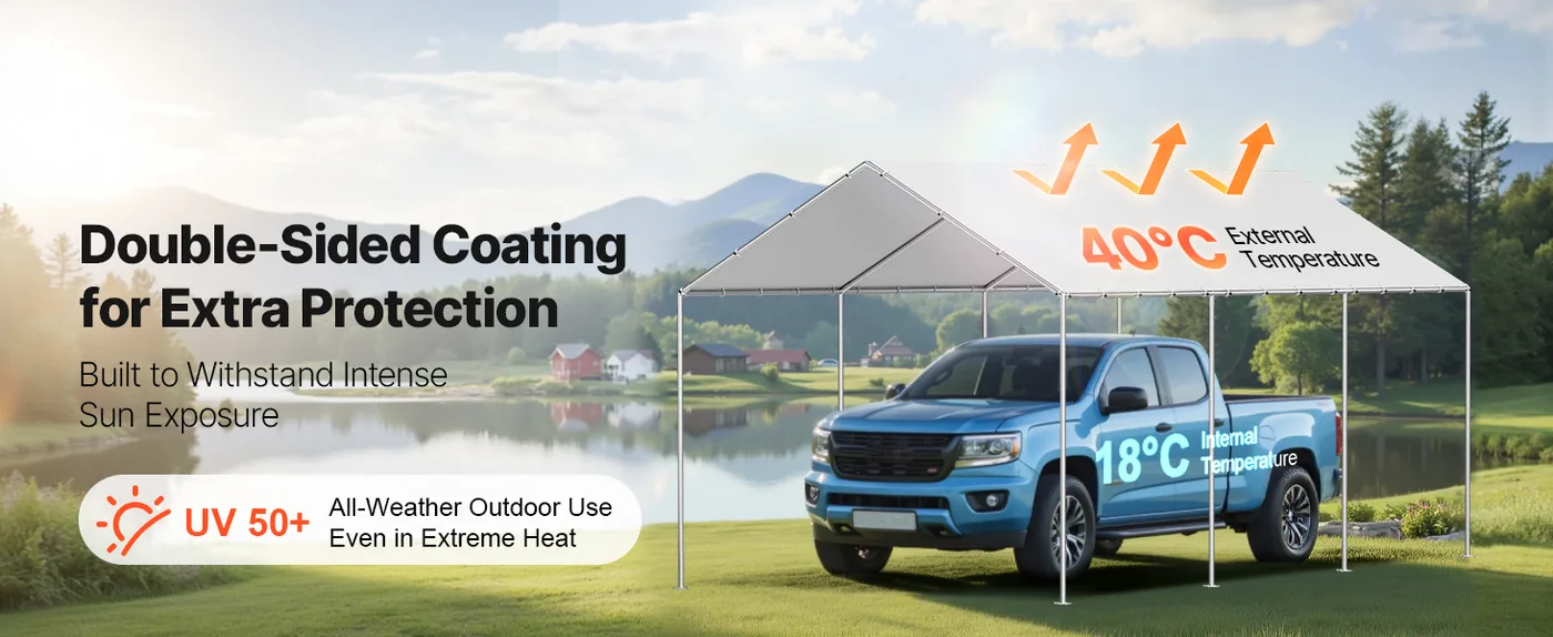VEVOR Carport Replacement Canopy 10x20ft Grey Canopy fabric Sun-Resistant