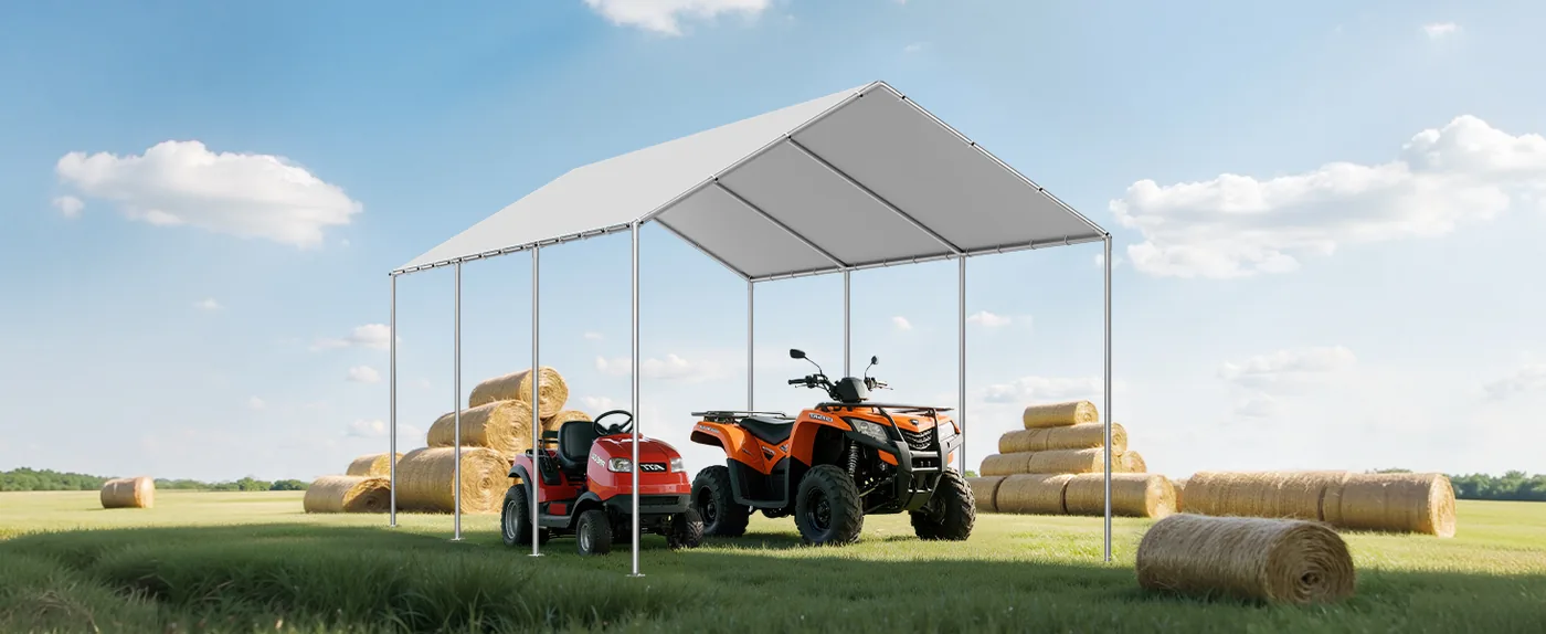 VEVOR Carport Replacement Canopy 10x20ft Grey Canopy fabric Farm Equipment Protection