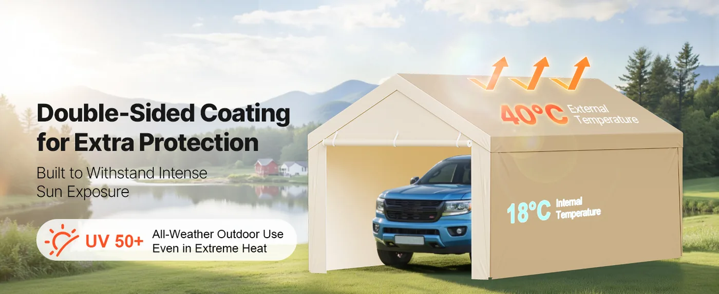 VEVOR Carport Replacement Canopy 10x20ft Beige Top and side Sun-Resistant