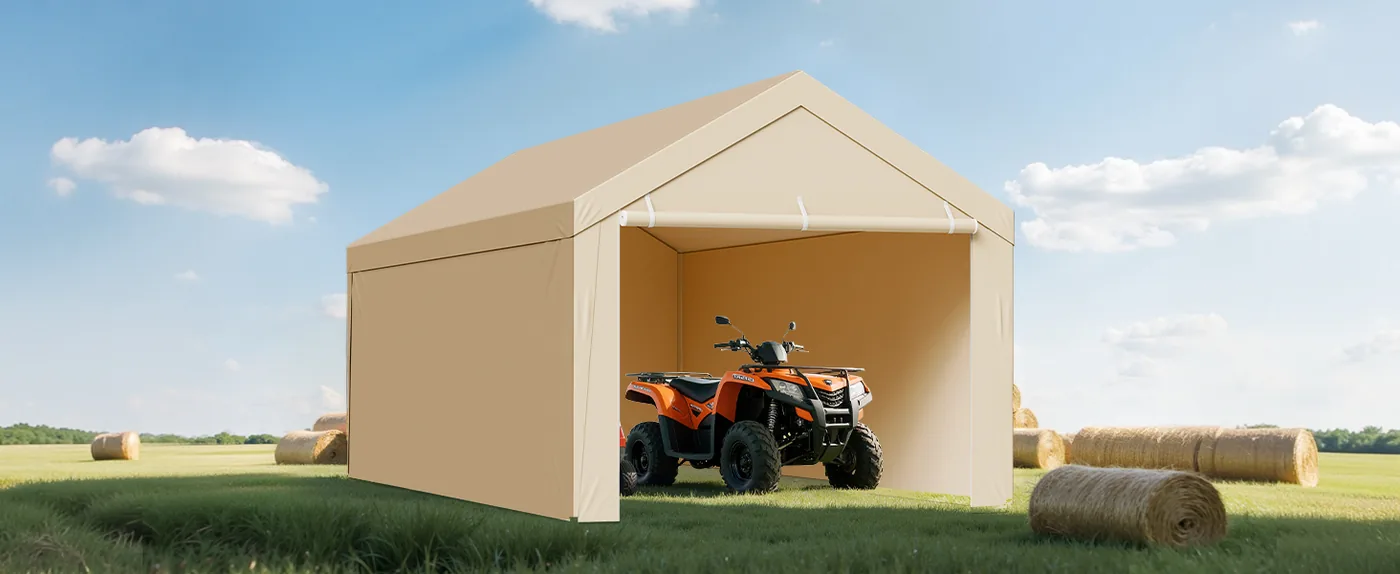 VEVOR Carport Replacement Canopy 10x20ft Beige Top and side Farm Equipment Protection