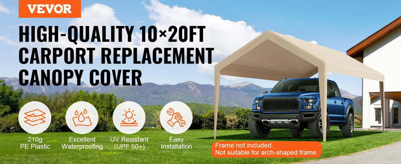 VEVOR Carport Replacement Canopy Cover 10 x 20 ft 10x20ft overview