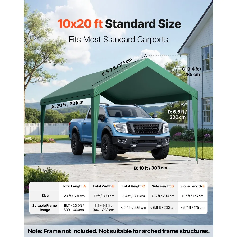 VEVOR Carport Replacement Canopy 10x20ft dark green Canopy s product image 2