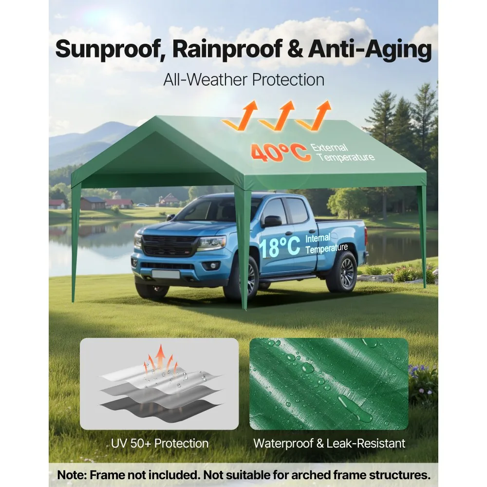 VEVOR Carport Replacement Canopy 10x20ft dark green Canopy s product image 3
