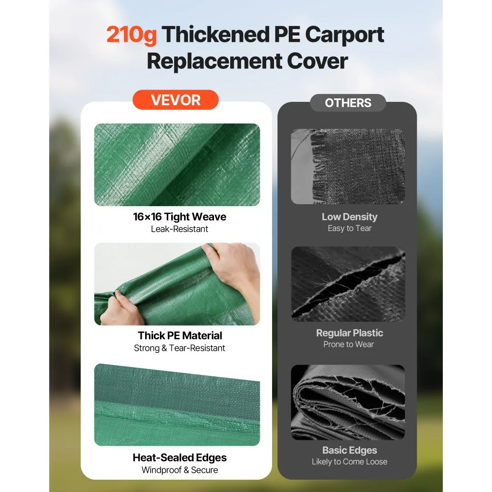 VEVOR Carport Replacement Canopy 10x20ft dark green Canopy s product image 4
