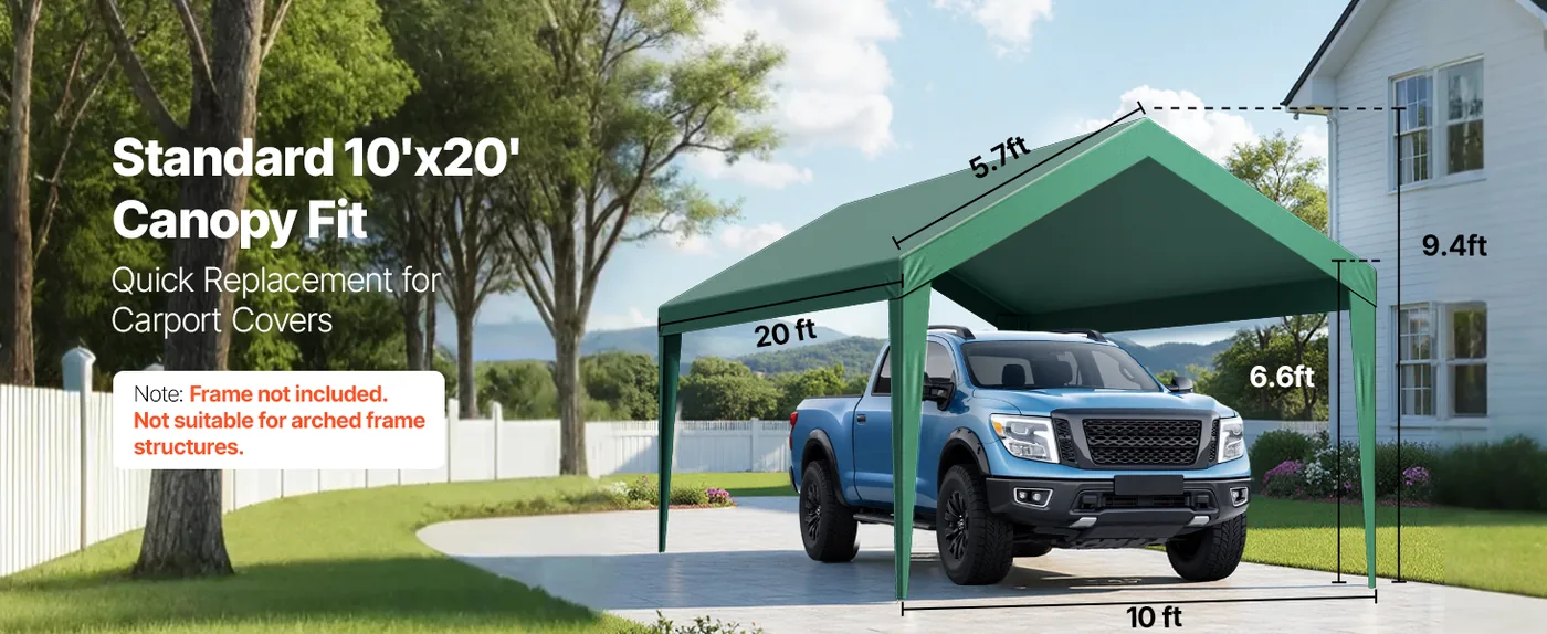 VEVOR Carport Replacement Canopy 10x20ft dark green Canopy s Standard Size