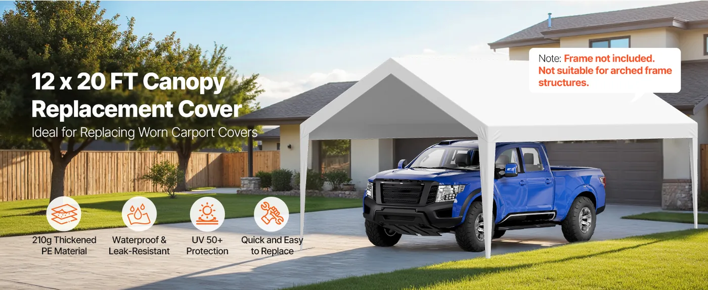 VEVOR Carport Replacement Canopy 12x20ft White Canopy strap overview
