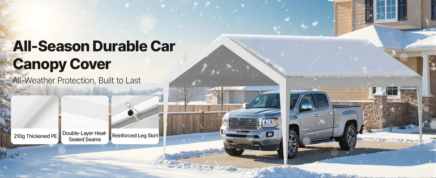 VEVOR Carport Replacement Canopy 12x20ft White Canopy strap All-Year Round Durable