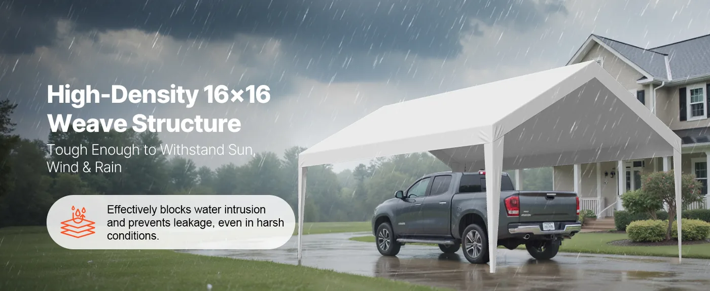 VEVOR Carport Replacement Canopy 12x20ft White Canopy strap Weather-Resistant