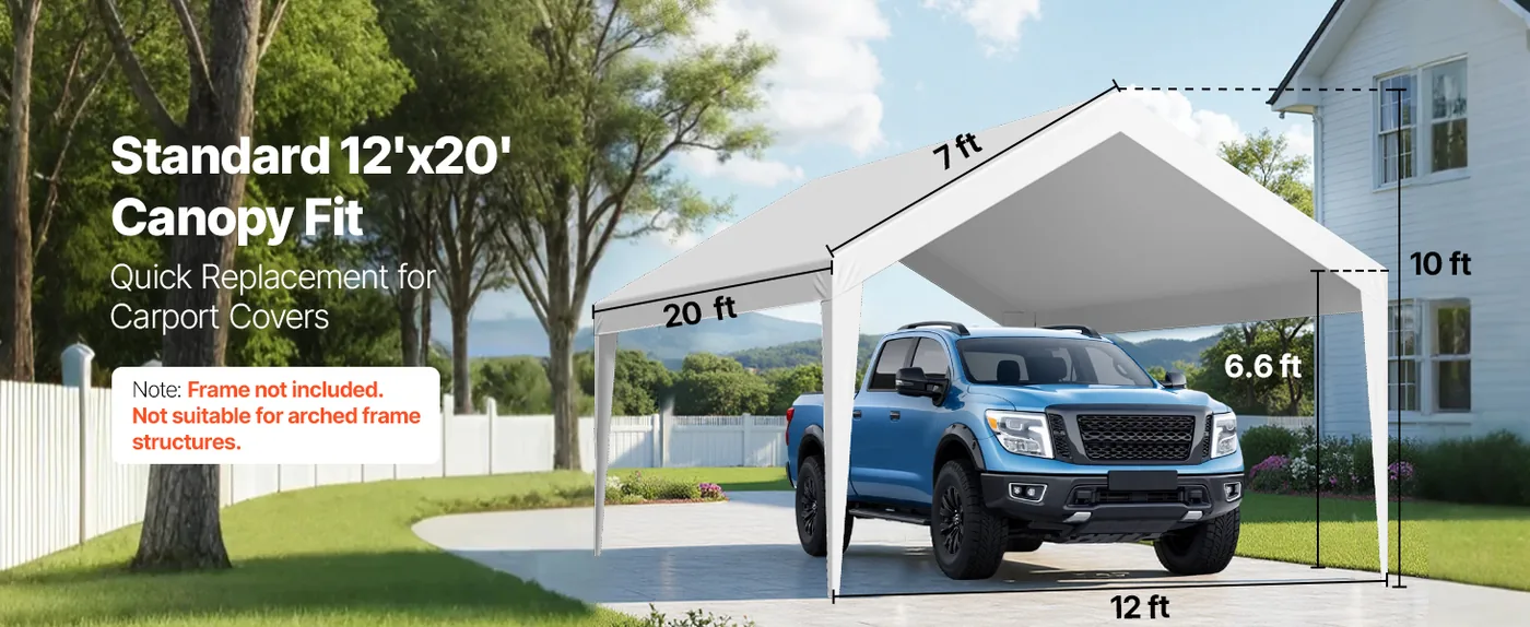 VEVOR Carport Replacement Canopy 12x20ft White Canopy strap Standard Size