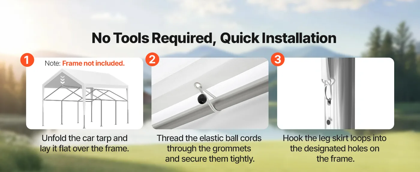 VEVOR Carport Replacement Canopy 12x20ft White Canopy strap Easy Installation