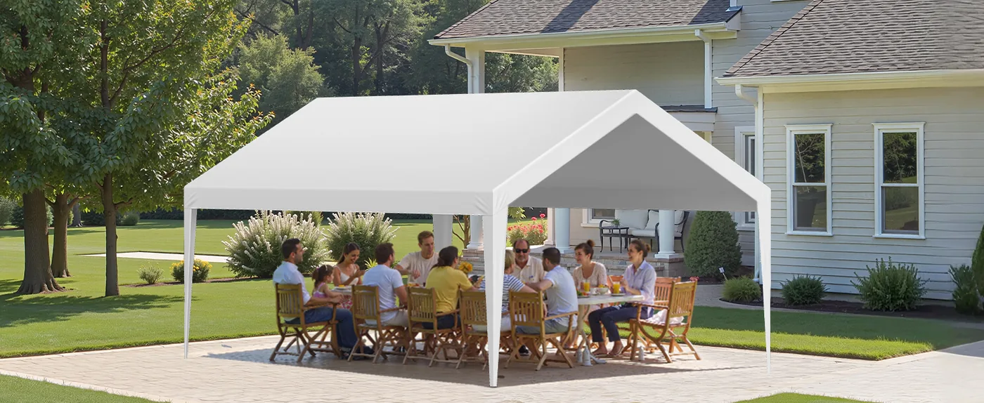 VEVOR Carport Replacement Canopy 12x20ft White Canopy strap Backyard Extension