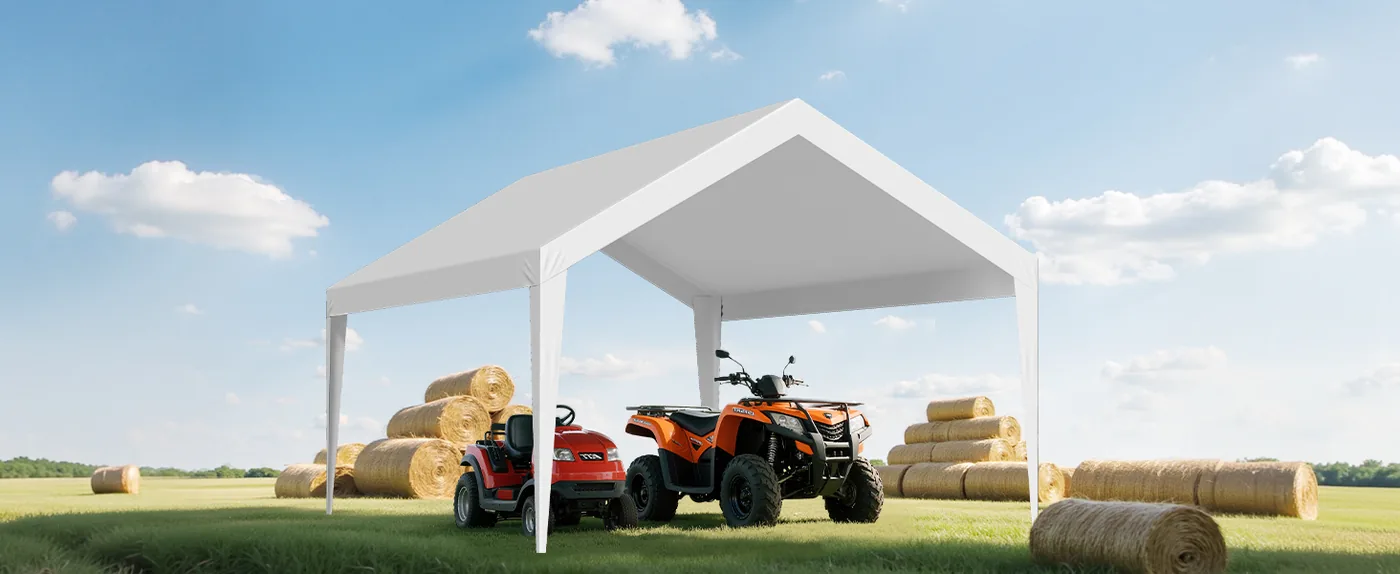VEVOR Carport Replacement Canopy 12x20ft White Canopy strap Farm Equipment Protection