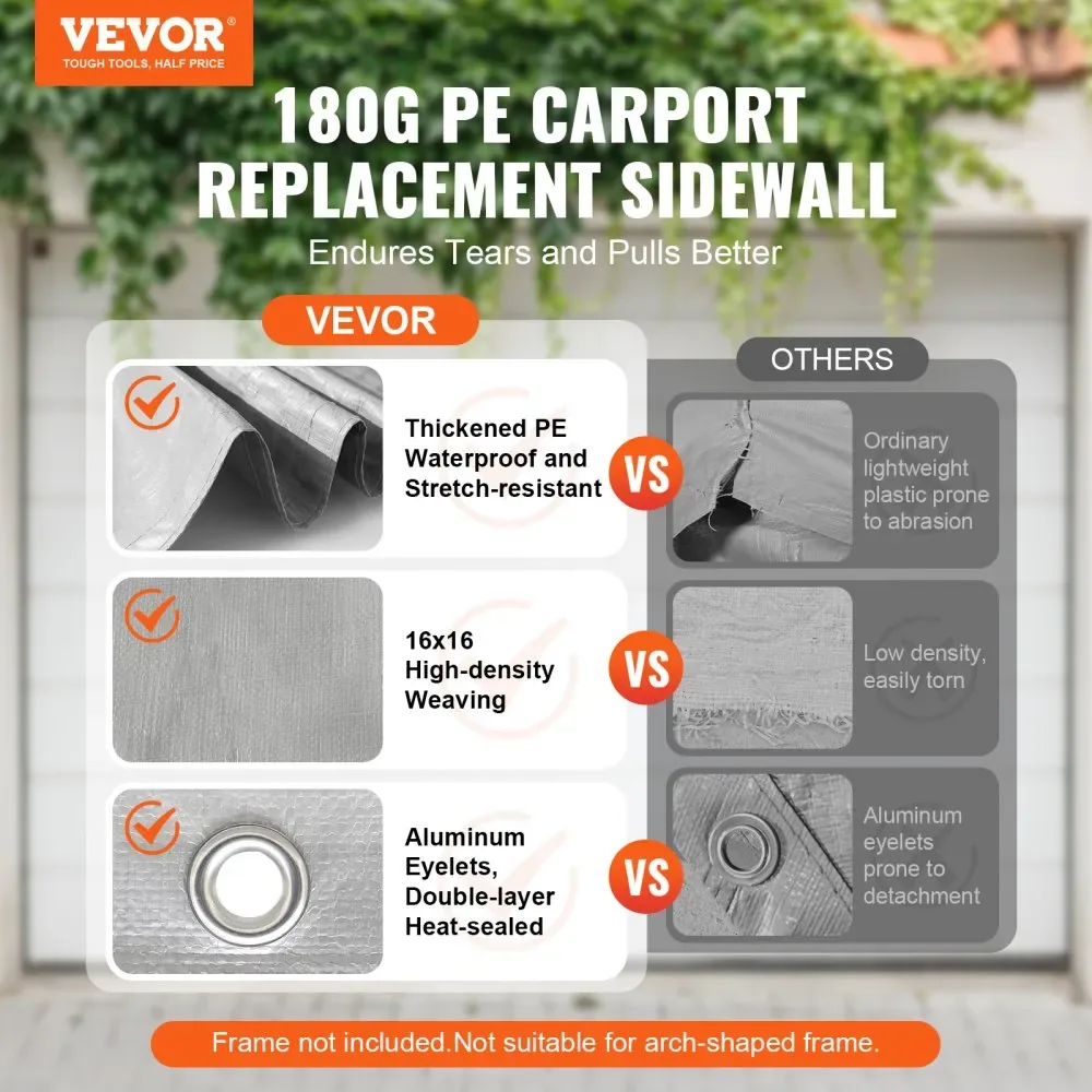 VEVOR Carport Replacement Canopy Cover Side Wall 12 x 20 ft product image 2