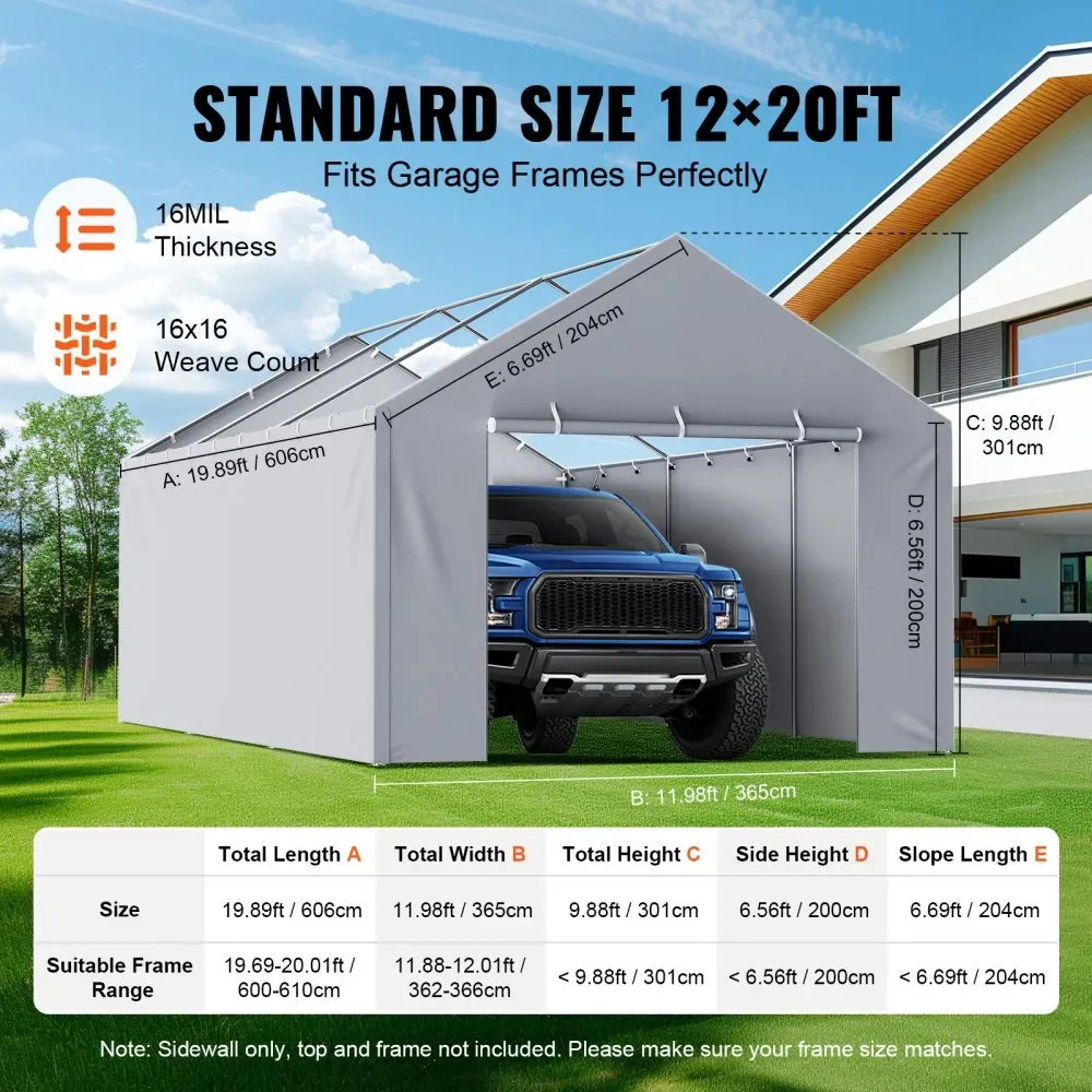 VEVOR Carport Replacement Canopy Cover Side Wall 12 x 20 ft product image 4