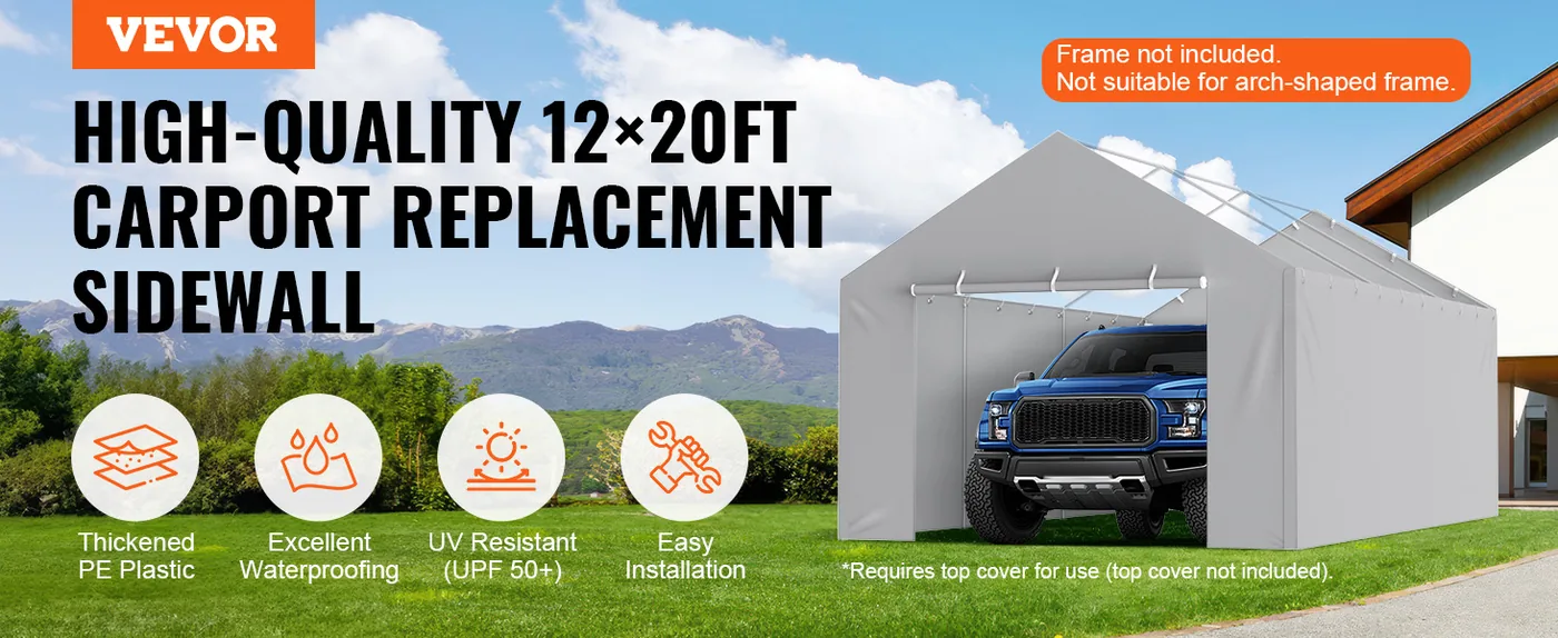 VEVOR Carport Replacement Canopy Cover Side Wall 12 x 20 ft overview