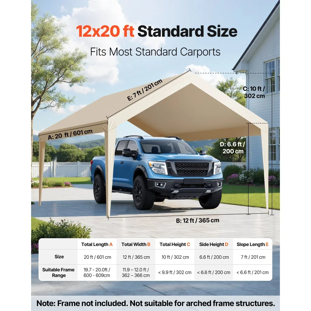 VEVOR Carport Replacement Canopy 12x20ft Beige Canopy strap product image 2