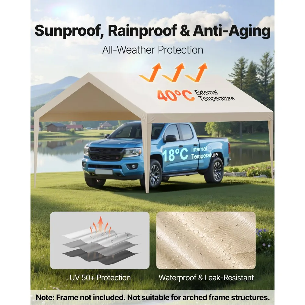 VEVOR Carport Replacement Canopy 12x20ft Beige Canopy strap product image 3