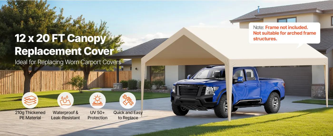 VEVOR Carport Replacement Canopy 12x20ft Beige Canopy strap overview