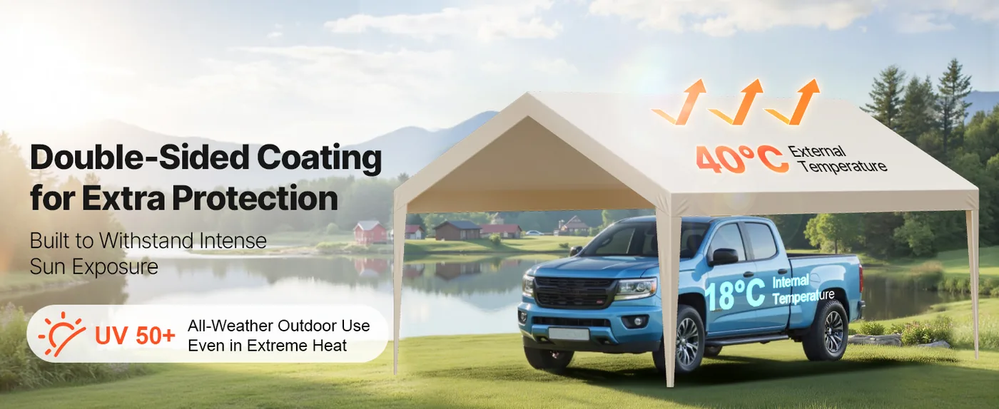 VEVOR Carport Replacement Canopy 12x20ft Beige Canopy strap Sun-Resistant