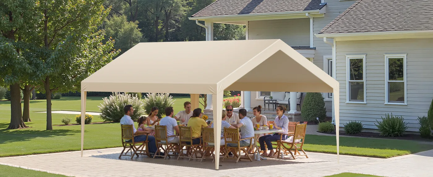 VEVOR Carport Replacement Canopy 12x20ft Beige Canopy strap Backyard Extension