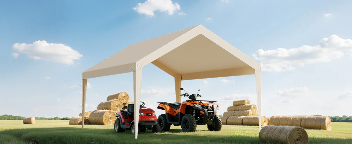 VEVOR Carport Replacement Canopy 12x20ft Beige Canopy strap Farm Equipment Protection