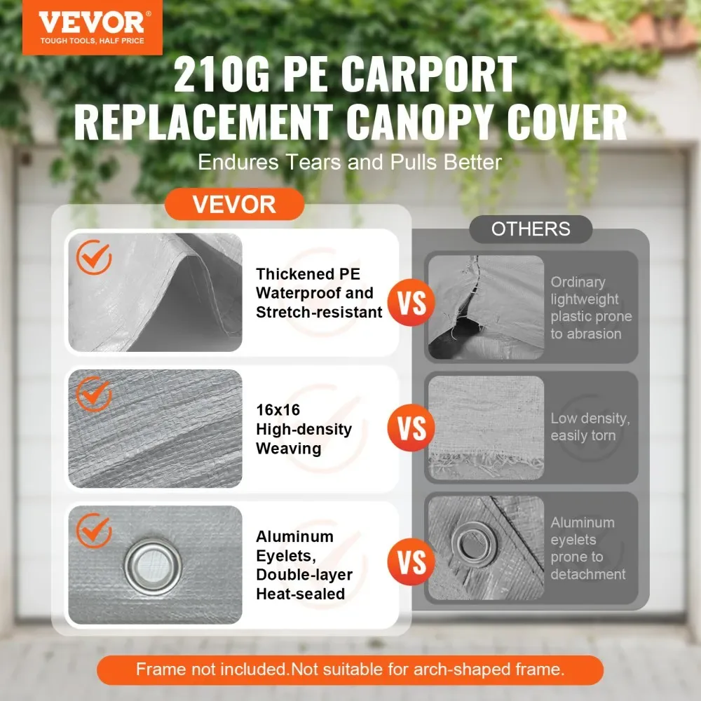 VEVOR Carport Replacement Canopy Cover 13 x 20 ft 13x20ft product image 2