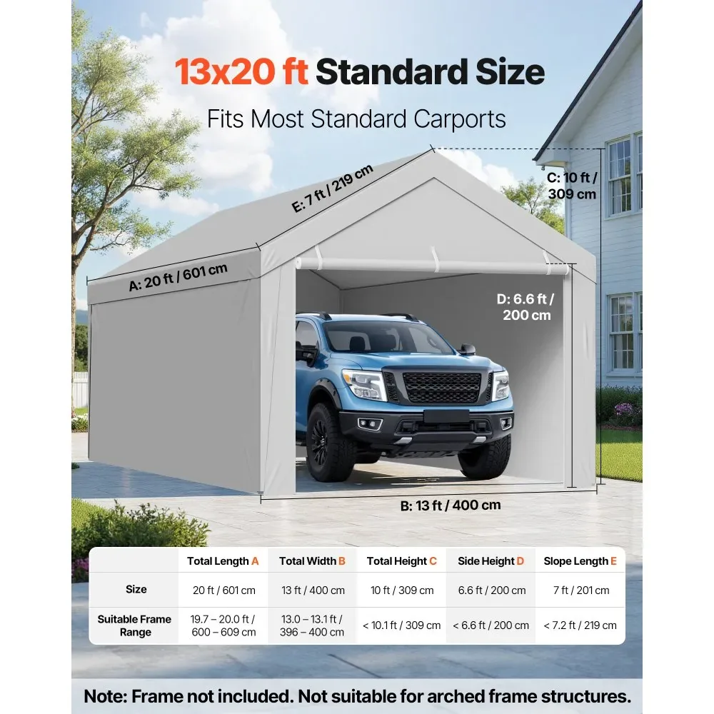 VEVOR Carport Replacement Canopy 13x20ft Grey Top and side c product image 2