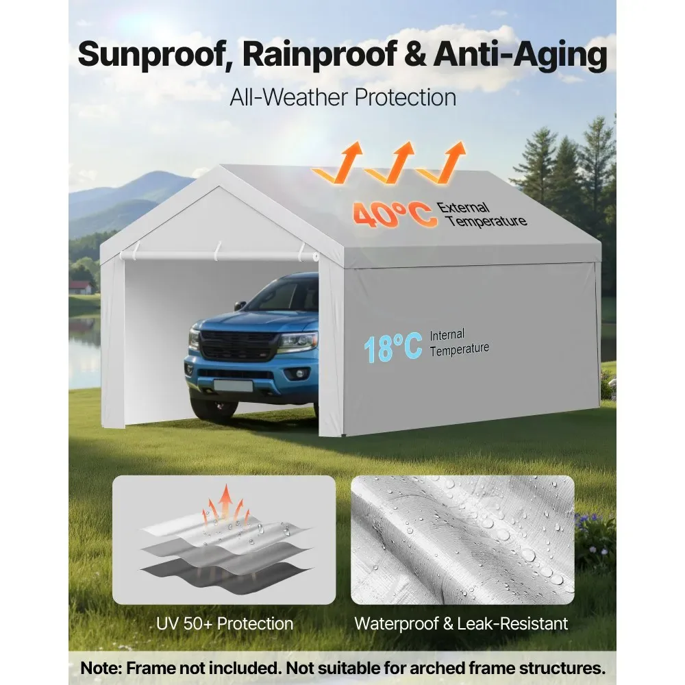 VEVOR Carport Replacement Canopy 13x20ft Grey Top and side c product image 4